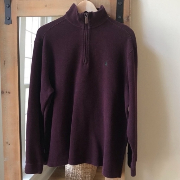 Polo Ralph Lauren Mens Purple 1/4 Zip Pullover Green Embroidered Logo Men Large - Picture 2 of 12